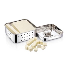 Yuktha Eternals Stainless Steel Paneer Maker Mould Medium Size, Paneer Press With Lid, Tofu Press Mould Maker, Whey Seperator (Square, 450ml Capacity)