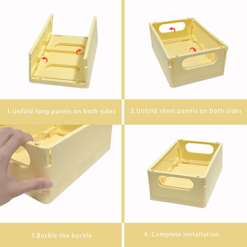 Plastic Storage Crate Folding Desk Organizer Basket Set of 4,