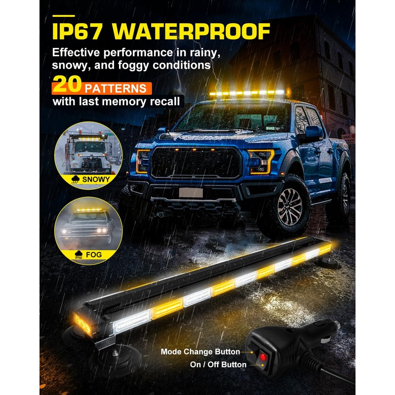 LRTER 42" Roof Top Strobe Light Bar Amber White Emergency