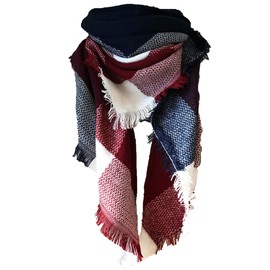 Wander Agio Womens Warm Scarf Triangle Shawls Large Scarves Stripe Plaid Fichu Big Dark Blue Purplish Red 23