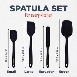 Culinary Couture 4-Piece Black Silicone Baking Spatula Set - Rubber Spatulas Silicone Heat Resistant up to 608°F, BPA-Free - Silicone Spatula Set for Nonstick Cookware - Silicone Baking Utensils