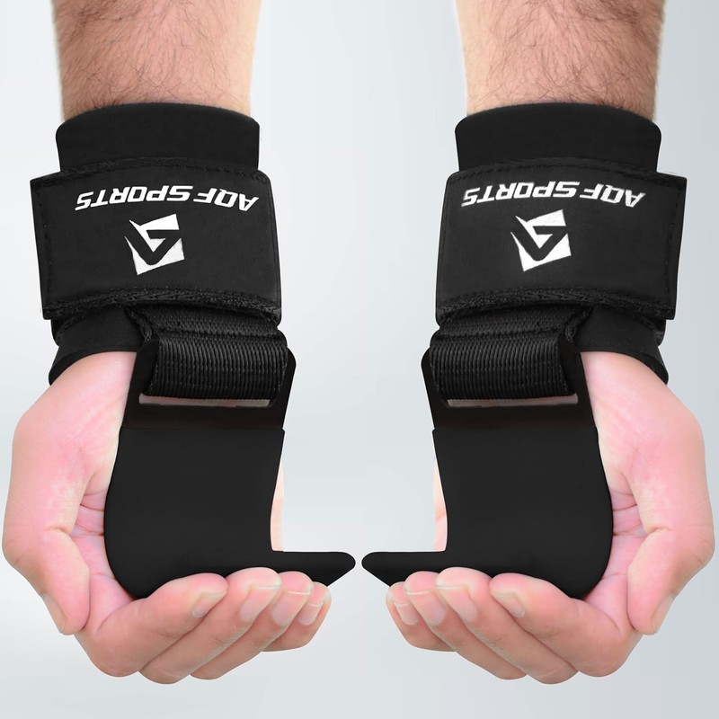 AQF Weight Lifting Hooks Straps, Non-Slip Rubber Coating Grips 8mm