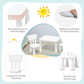 HOMGX Toddler Table and Chair Set, Plastic Kid Activity Table & 2 Chairs, 3-Piece Children Playroom Furniture Set for Reading, Writing & Painting, Kids Table and Chair Set for Age 3-7 (White)