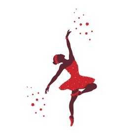 Ballerina - Red Tutu Dress Vinyl Decoration Art Ballet Dancing Basic Step Portrait Design Home Living Room Wall Decal - Kids Girls Bedroom Ballerina Floral Outfit Flower Petals Wall Sticker 18" x 30"