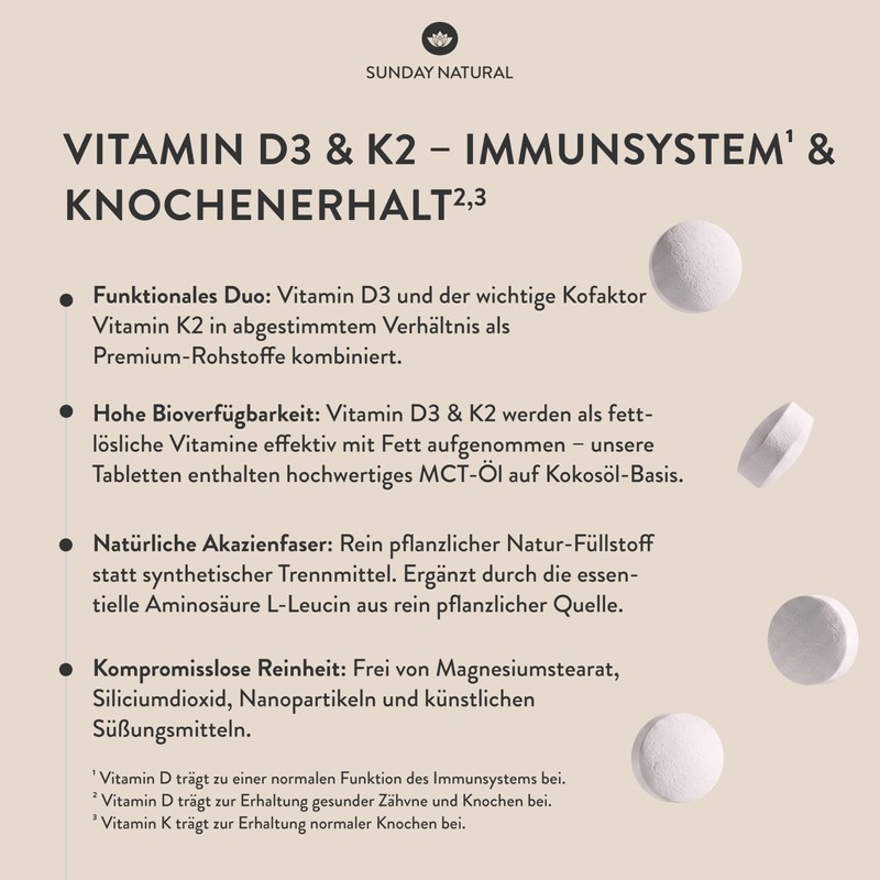 SUNDAY NATURAL® Vitamin D3 K2 High Dose - 365 Tablets
