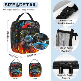 Nebcog Boys Lunch Box for School Insulated Cool Truck Lunch Bag for Kid Boys Girls Teen Bento Boxes to School Office Picnic Travel Hiking Lunchbag Waterproof Leakproof with Adjustable Shoulder Strap
