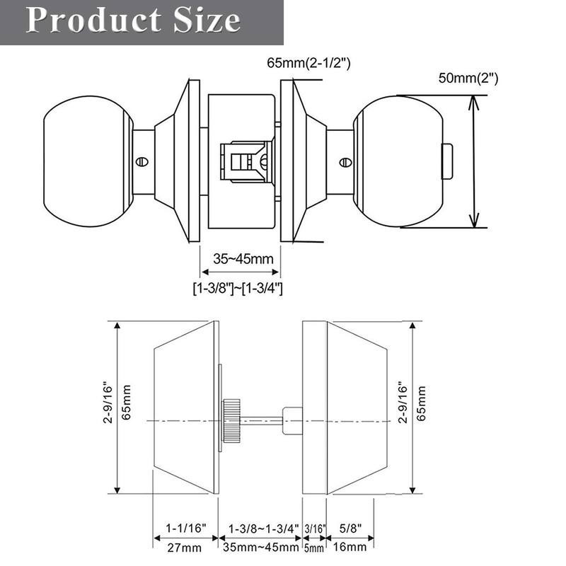 Probrico Keyed Alike Round Ball Entry Door Knob and Double