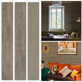 W&S 10Sheet Brown Peel and Stick Real Shiplap Boards for Wall, Stick On Real Pine Wood Panels for Bedroom,Living Room,RV,Self Adhesive Wooden Paneling for Interior Accent Wall,Thicker luxury Wood Tile