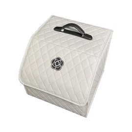 Car Trunk Storage Organizer High Capacity Multipurpose Pu Leather Portable Trunk Storage Box with Lid White ‑ Small