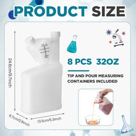 Yiyiring 8 Pcs 32oz Tip Measure Containers Tip and Pour Measuring Containers Chemical Measuring Cups with Lids Plastic Bottle, up to 4oz Capacity (32oz)