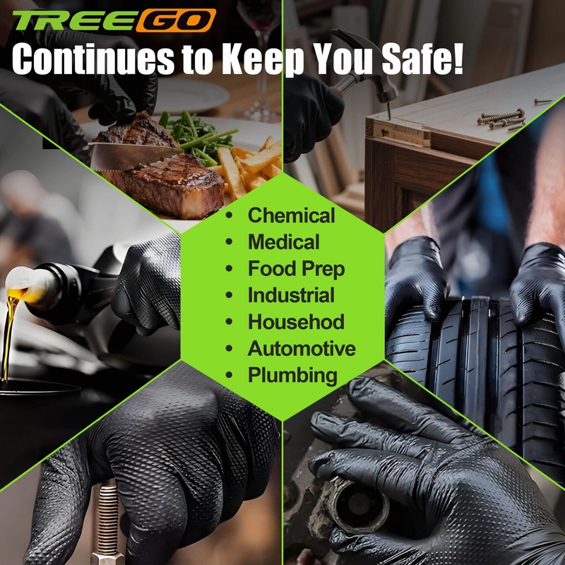 TREEGO 10 Mil Black Nitrile Gloves Large, Heavy Duty Disposable,