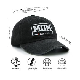 Women's Mom Est 2025 Hat, Adjustable Mama Baseball Cap, Gifts for Mother, First Mom Black