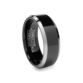 Metal Masters 8MM Flat Top Two Tone Black Tungsten Ring Wedding Band Size 8