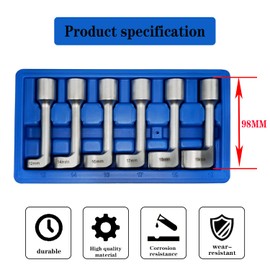 JEUCLEL 6PCS 1/2" Dr.Injection Line Socket, L-Type Diesel Fuel Injector Line Injection Wrench Set, Injection Line Socket Open Type, 12 14 16 17 18 19mm Fuel Line Dismantling Removal Tool