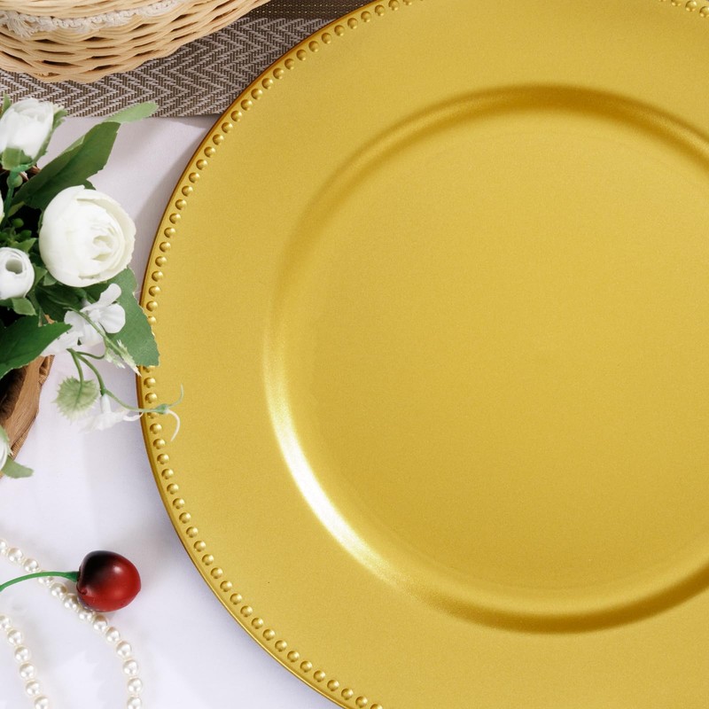 supernal 12pcs Gold Charger Plates,13inch Plastic Round Beaded Plates Decorative