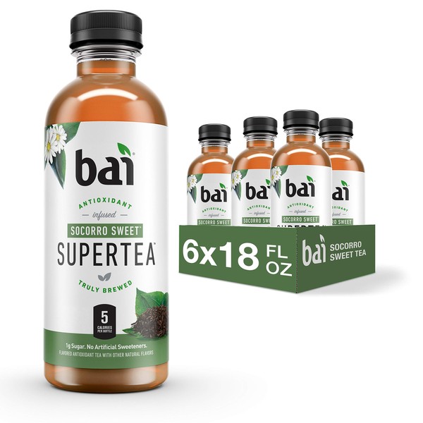 Bai Iced Tea, Socorro Sweet, Antioxidant Infused Supertea, Crafted with Real Tea (Black Tea, White Tea), 18 Fluid Ounce Bottles, 6 Count