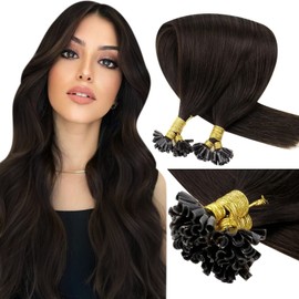 LaaVoo U Tip Hair Extensions for Women Brown Human Hair Extensions 16 Inch Dark Brown Pre Bonded Keratin Hair Extensions Real Human Hair U Tip Brown Hair Extensions Hot Fusion 50g/50s