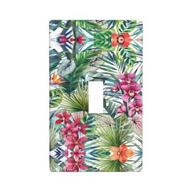 NEZIH Tropical Plants Print Light Switch Cover Artistic Wall Plate Crafted Single Toggle Bathroom 1 Gang Decor, Standard Size, White, MC700