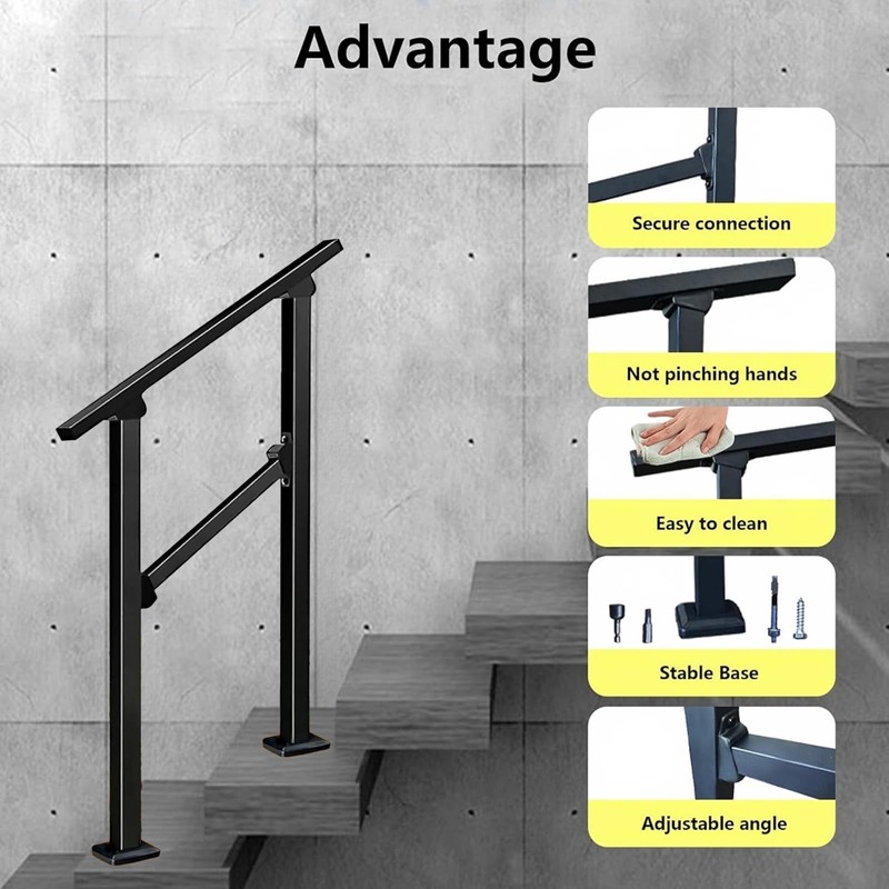 2 Step Handrail for Outdoor Step,Metal Porch Stair Railing 2