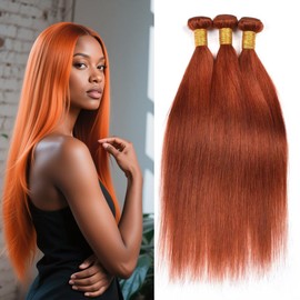 Biliisyff Ginger Orange Human Hair Straight Bundles Color 350 Dark Orange Straight Bundles Copper Red Double Weft Brazilian Real Remy Hair Extensions For Black Women 8 10 12 inch