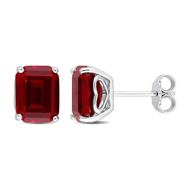 6.50 Carat (ctw) Lab-Created Ruby Emerald-Cut Solitaire Stud Earrings in