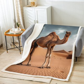 Feelyou 3D Camel Plush Blanket Animal Theme Fleece Throw Blanket for Kids Boys Girls Desert Adventure Fuzzy Blanket for Sofa Bed Couch Room Decor Blanket for Bed,Twin 60x80 Inches
