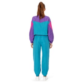 MASSWO Women 80s Sportswear Set 2 Piece Outfits Casual Sweatsuits Retro Vintage Purple Tracksuit, Cyan & Purple, X-Large