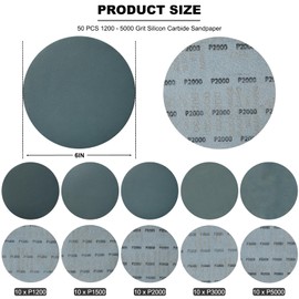 50 PCS 6 Inch Hook and Loop Sanding Discs Assorted-1200 1500 2000 3000 5000 Grit Wet Dry Waterproof Silicon Carbide Sandpaper for Random Orbital Sander, Automotive Wood Metal Polishing & Sanding
