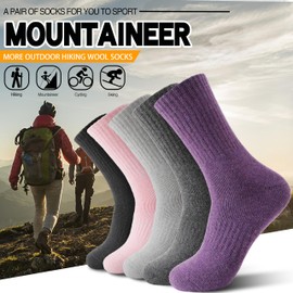 EBMORE Merino Wool Socks for Women Hiking Thermal Winter Warm Thick Boot Cozy Crew Comfy Work Socks Stocking Stuffers Gift 5 Pairs (Purple Pink Grey Series)