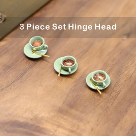 Hinge Head Tea Cup, Coffee, Hostess, Hinge Decorative Topper, Miniature Magnetic Figurine Door Decor, Whimsical Quirky Home Decor, Micro Lover Gift, Cute Tea Cup Decor (3 per Set) (Green)