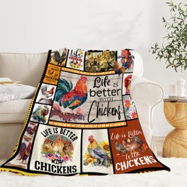 Life is Better with Chickens Blanket Rooster Hen Printed Throw,Warm Soft Plush Lightweight Flannel Blanket,Farmer Lover Couch Bedding 40x50in for Kids/Child