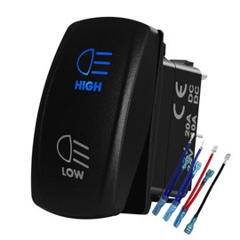 BACAUTOPARTS Blue Backlit Headlight High Low Beam Rocker Switch 7Pin ON-Off-ON DPDT Toggle Switch for Car Truck Jeep YJ Automotive Trailer Tractor Truck UTV Pickup RZR 12V 24V