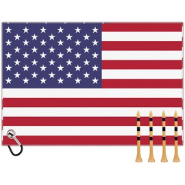 Swooflia Golf Towel with Clip for Golf Club Bags for Men Women Golfers Accessories Gifts, American Flag Microfiber Large Golfing Rag with 4 PCS Golf Tees