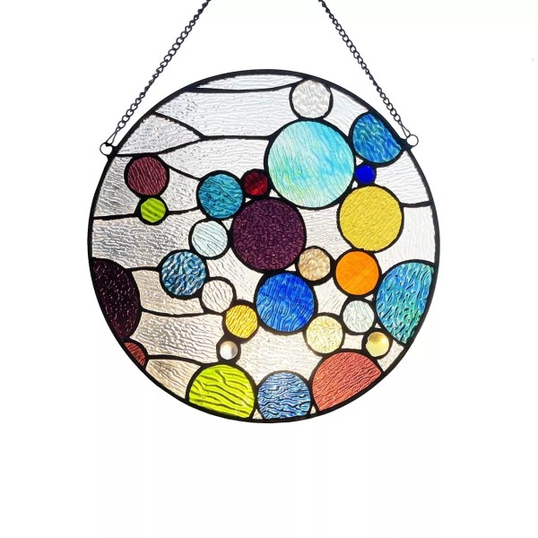 Unmarked 13" Round Stained Glass Window Hanging Panel Suncatcher