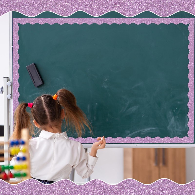 Qeeenar 24 Pcs Light Purple Glitter Magnetic Borders for Classroom