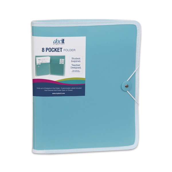 DocIt 8 Pocket Folder, Multi Pocket Folder Perfect for School, Office and Project Organization, Expanding Folder Holds 200 Letter Size Papers, Blue (00908-BL)