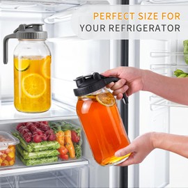 Glass Pitcher with Lid 64oz,Half Gallon Mason Jar Pitcher - 2 Quart Pitcher with Lid and Spout,Ice Tea Pitcher for Fridge,Glass Water Jug Juice Pitcher 64 oz Container[2 Pack]