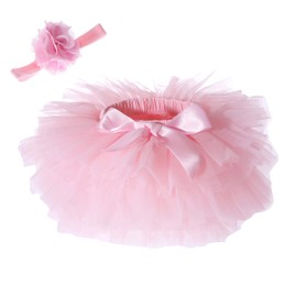 Juego de diadema de falda tutú para bebés y niñas, con volantes, tul, fundas para pañales de 6 a 24 meses, Rosado, Large-X-Large