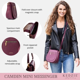 KEDZIE Camden Classic Mini Messenger in Vegan Leather Crossbody Bag Cell Phone Purse for Women - Wine