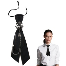 Luckyvestir Bow Tie for Women Adjustable Pre Tied Womens Bowtie with Chain Rhinestone for Girls Ladies School Party Cosplay (Black)