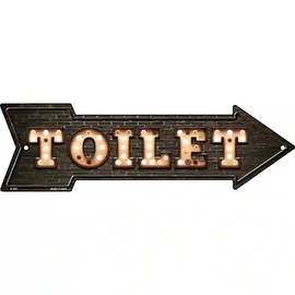 Toilet Bulb Letters Metal Arrow Sign – Vintage Marquee-Style Bathroom Wall Decor (17" X 5")