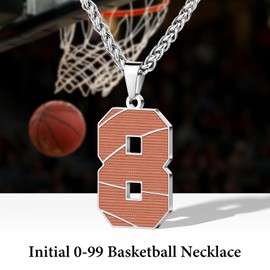 AMITER Mens Basketball Necklace, 0-99 Jersey Number Basketball Charm Pendant (1.5in Height) Necklace for Men