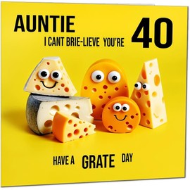 40th Aunts funny Birthday Card for Aunt - Cheese Pun Funny Aunties Birthday Card for 40 Year old forty, fortieth