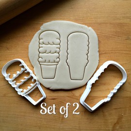 Sweet Prints Inc Set of 2 Triple Scoop Ice Cream Cone Cookie Cutter - Dishwasher Safe (2")