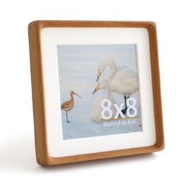 Zelvix Natural 8x8 Picture Frame with Mat for Pictures 6x6, Square Standing Desk Photo Frame, Plexiglass,Solid Teak Wood，Tabletop and Wall Hanging