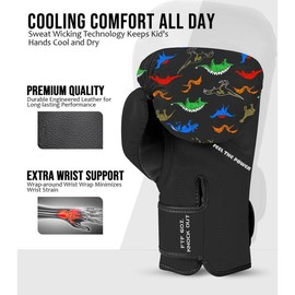 Kids Printed Knockout Boxing Gloves with Padded Protection (Dinosaur) - Size: 4OZ