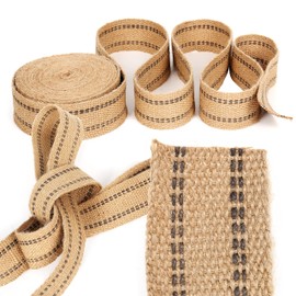 ZAIONE 5cm / 2" Width 10 Meters Roll Natural Burlap Black Line Jute Webbing Ribbon Linen Craft Upholstery Tape for Outdoor DIY Gear Repair (Black Stripes)