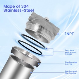 BOKKRALL (BUS-20-1NPT) 20 Inch 304 Stainless Steel Water Filter Housing for 19-3/4''-20'' Length, 2.5''-3'' OD Cartridge, Double O-Rings Seal, 1 inch NPT Inlet and Outlet Filter System for Household