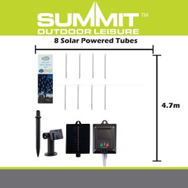 VFM e-Store - Led Solar Light Meteor Shower 8-10 Hours Run Time - Camping, Travel Holiday Accessories for Summer - 4. 7m x 8 Tubes Warm White X 1