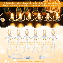 Set of 3 Accessory Cord with 6 LED C7 Light Bulb Village Light Cord with Switch Socket Lamp Cord Replacement Light Bulbs, Village Accessories for Holiday Decorations and Craft Projects, 11.5 Feet